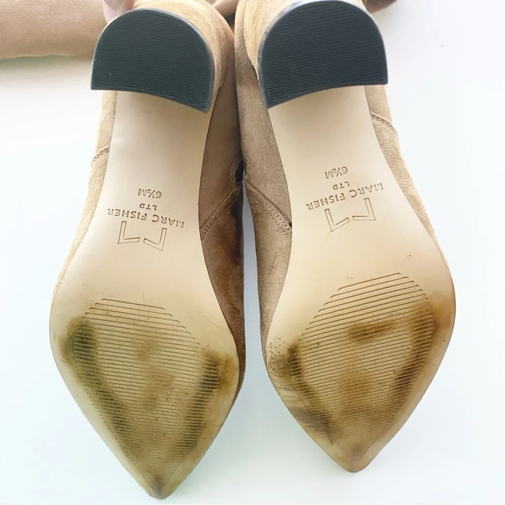 MARC FISHER Garalyn Over The Knee Pointed Toe Boots Natural Tan